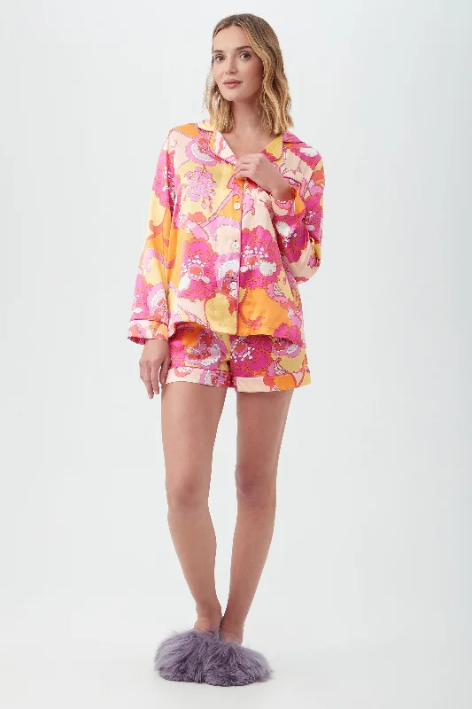 APACHE BLOOM WOMEN'S LONG SLEEVE SHORTY SILK PJ SET