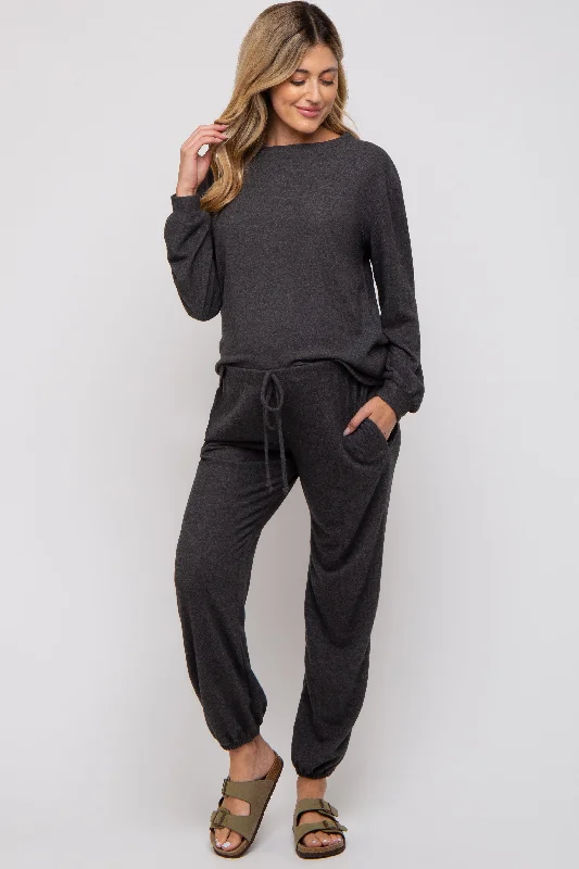 charcoal-soft-knit-brushed-long-sleeve-maternity-lounge-set