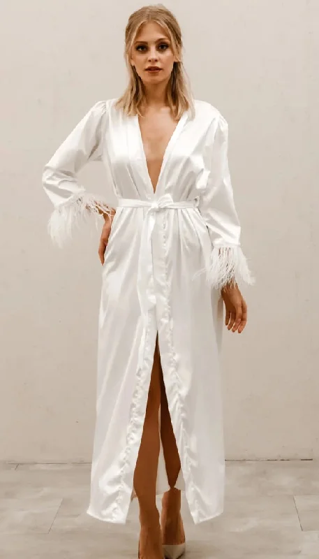 Feather Sleeve Bridal Robe - Long