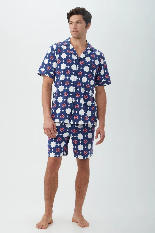 FLORAL TILE MEN'S SHORT SLEEVE BOXER SHORT JERSEY PJ SET