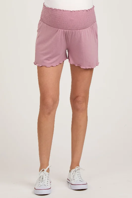 mauve-smocked-maternity-lounge-shorts