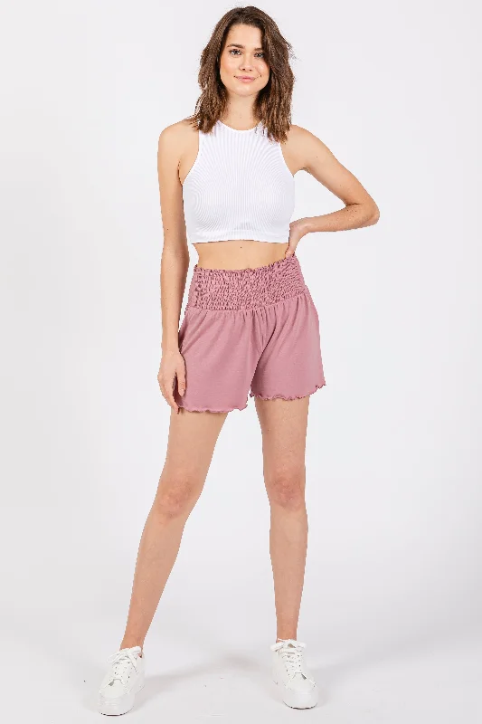 mauve-smocked-maternity-lounge-shorts