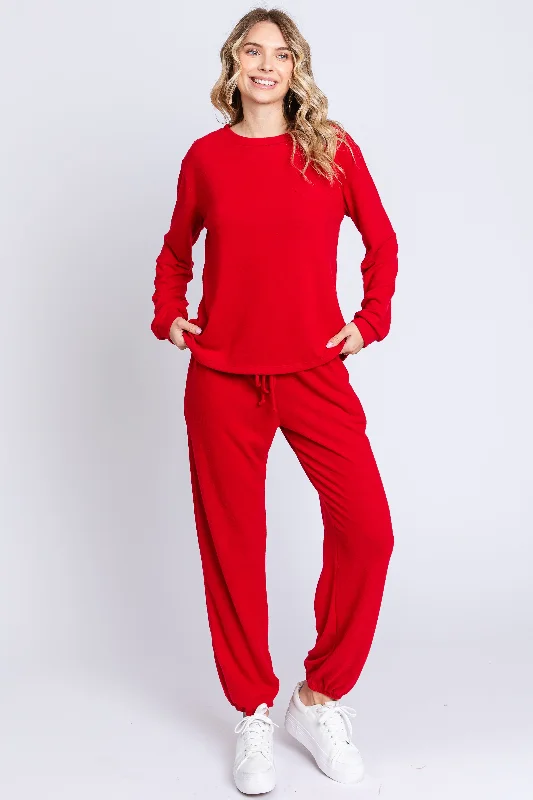 red-soft-knit-brushed-long-sleeve-maternity-lounge-set