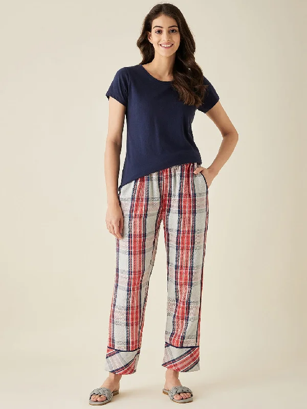 Red And Blue Thick Cotton Plaid Pajama  - The Kaftan Company