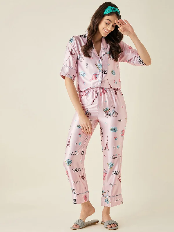 Pink Parachute Satin Pyjama Set  - The Kaftan Company