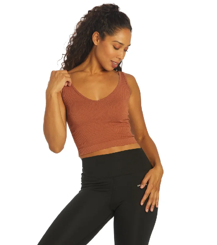 Free People Solid Rib Brami Yoga Crop Top Coconut Shell