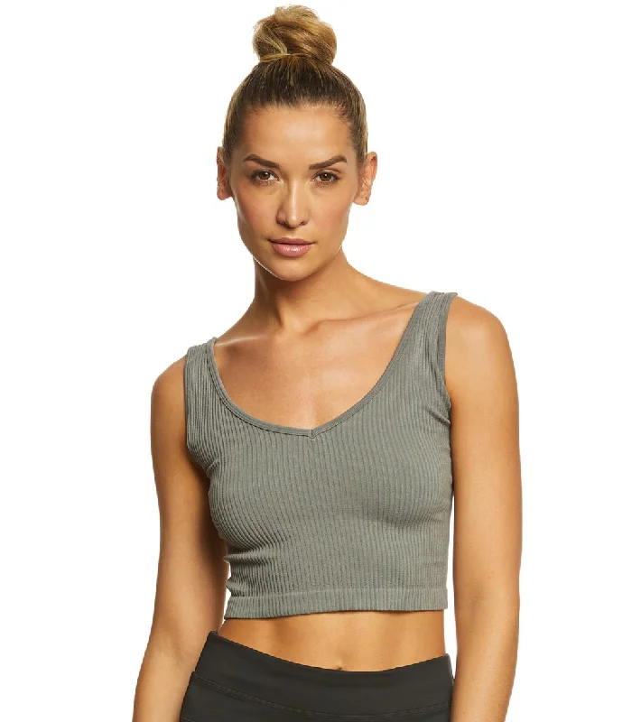 Free People Solid Rib Brami Yoga Crop Top Grey