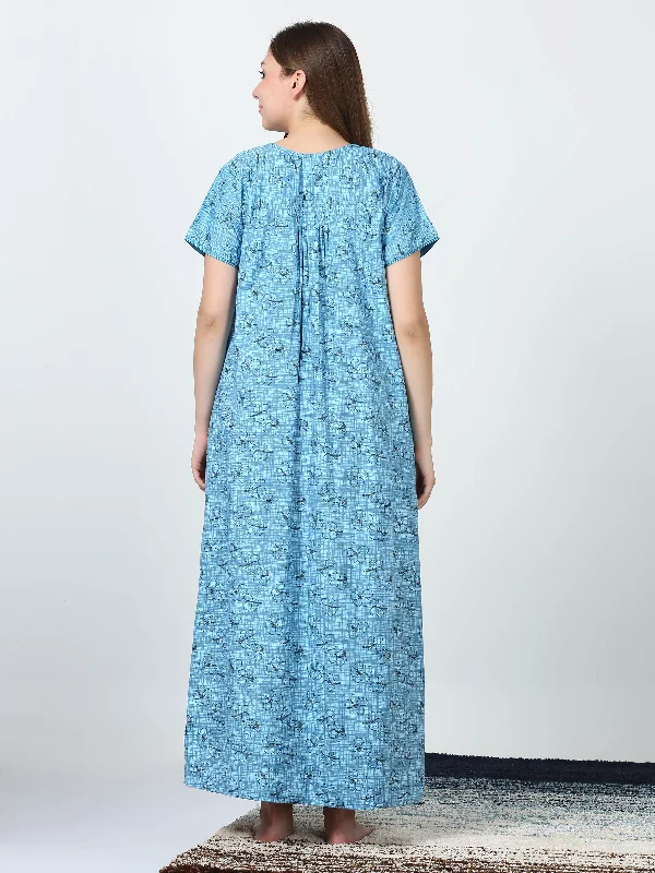 Micro Poly Viscose Blue Designer Long nighty