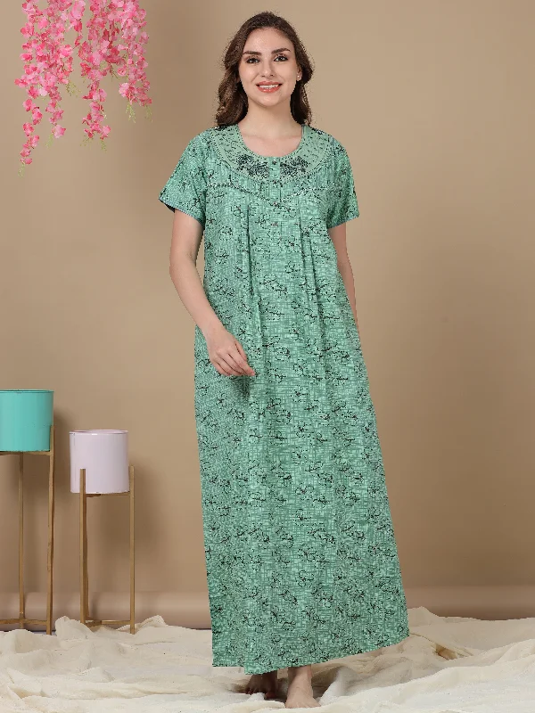 Micro Poly Viscose Green Designer Long Nighty