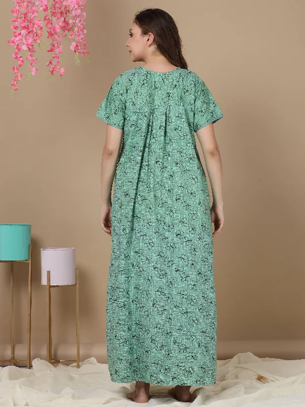 Micro Poly Viscose Green Designer Long Nighty