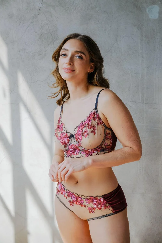 Blossom Embroidered Tulle and Velvet Sides Brief