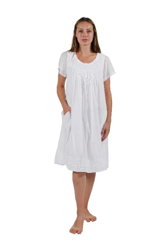 Cap Sleeve 100% Cotton White Embroidered Chemise