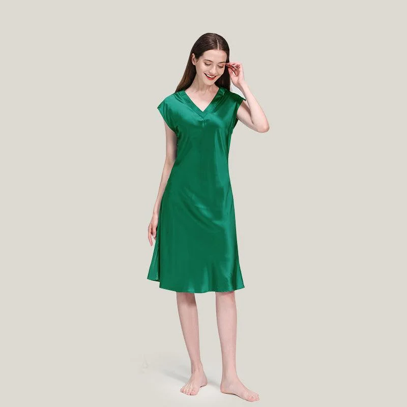 Elegant Women Silk Nightgown 100%  Silk Short Sleeves Sleep Dress Sleepwear