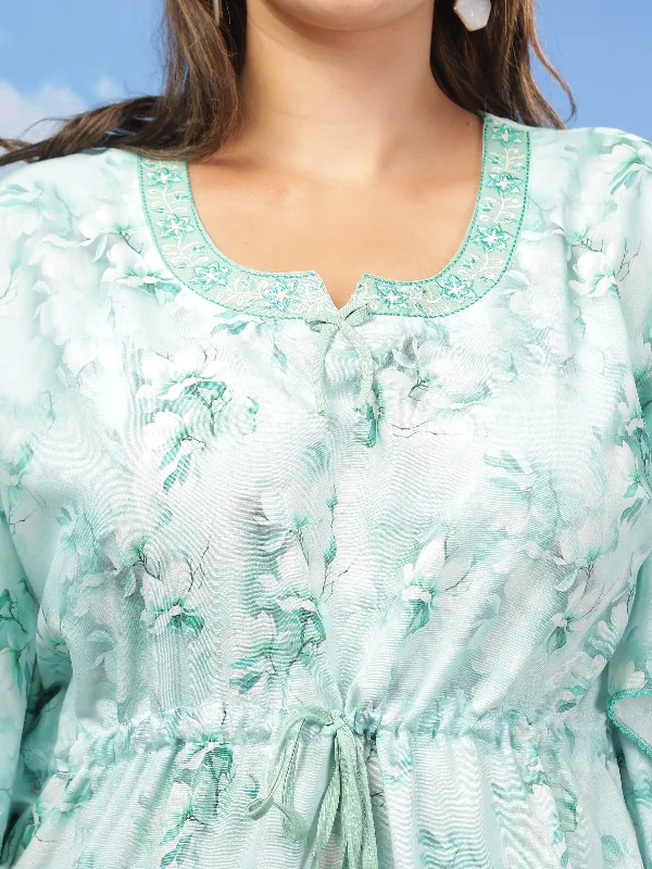 Garden Green Poly Viscose Kaftan: Embrace Serenity with Inspired Loungewear