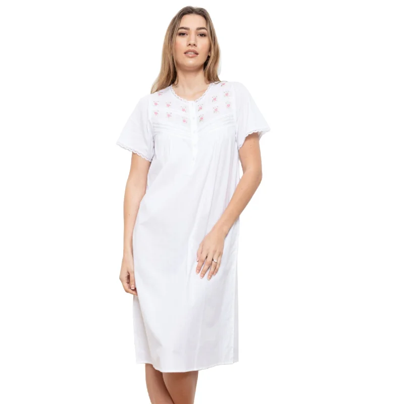 Cottonreal Women's HOLLY Super Lawn Rose White Nightdress