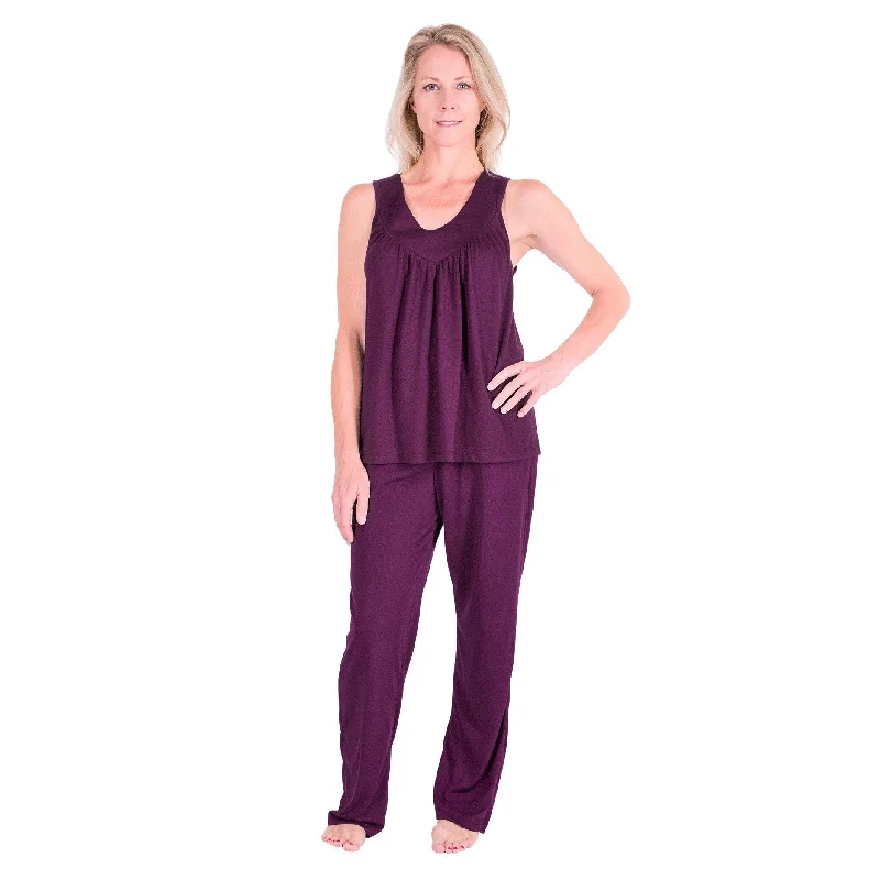 Women's Moisture Wicking Gathered Tank Drawstring Pant Pajama Set