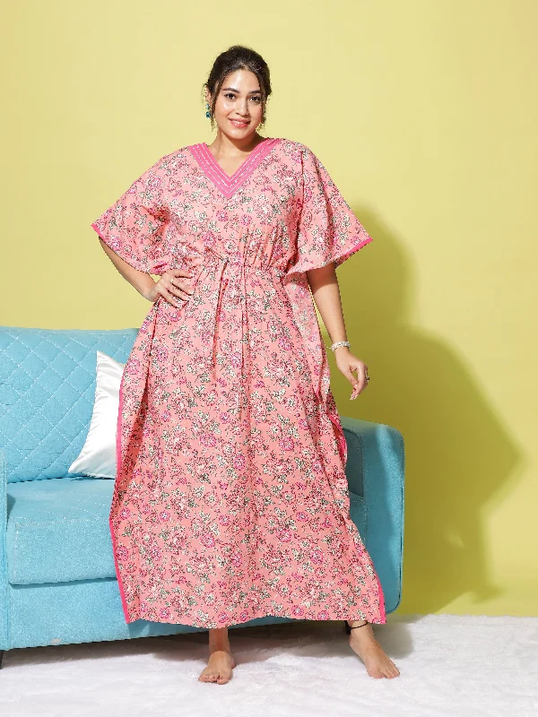 Premium Pink Designer V Neck Kaftan Dress