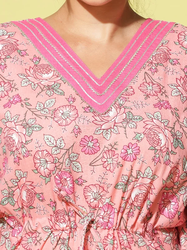 Premium Pink Designer V Neck Kaftan Dress