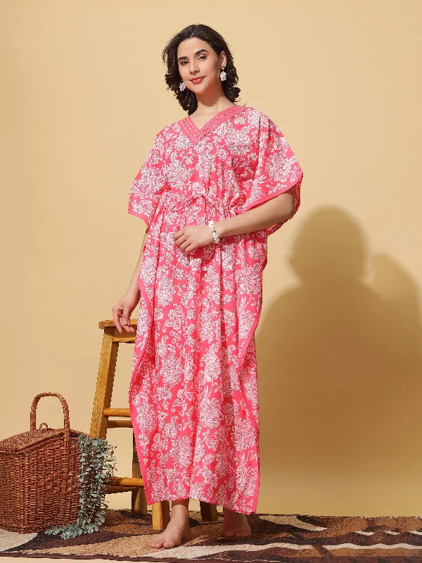 Premium V Neck Cotton Kaftan Rose