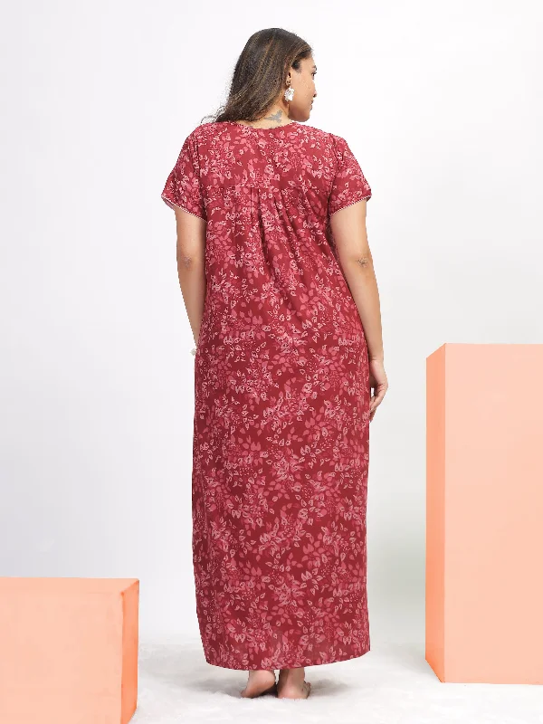 Red Poly Viscose Designer Nighty