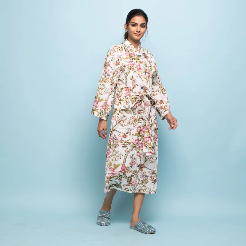 PINK FLORAL Cotton Hand printed kimono robe