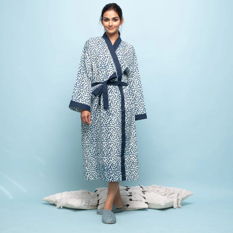 Triangle print indigo Cotton Hand printed kimono robe