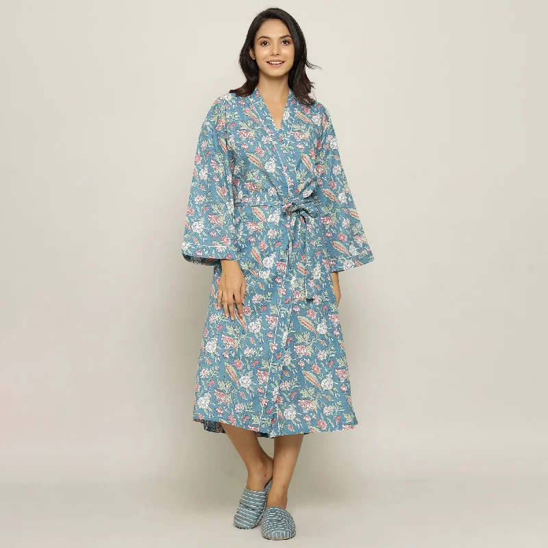 MALIBU FLORAL Cotton printed kimono robe