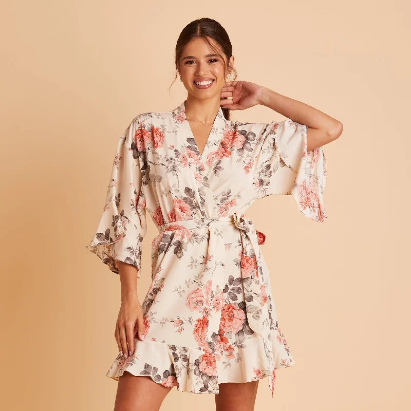 Kenny Floral Ruffle Robe - Cream Floral