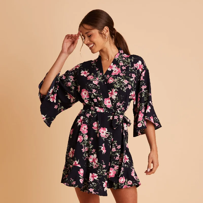 Kenny Floral Ruffle Robe - Midnight Pink Floral