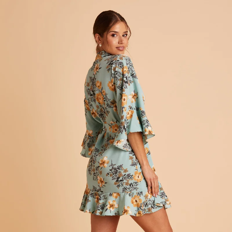 Kenny Floral Ruffle Robe - Teal Floral