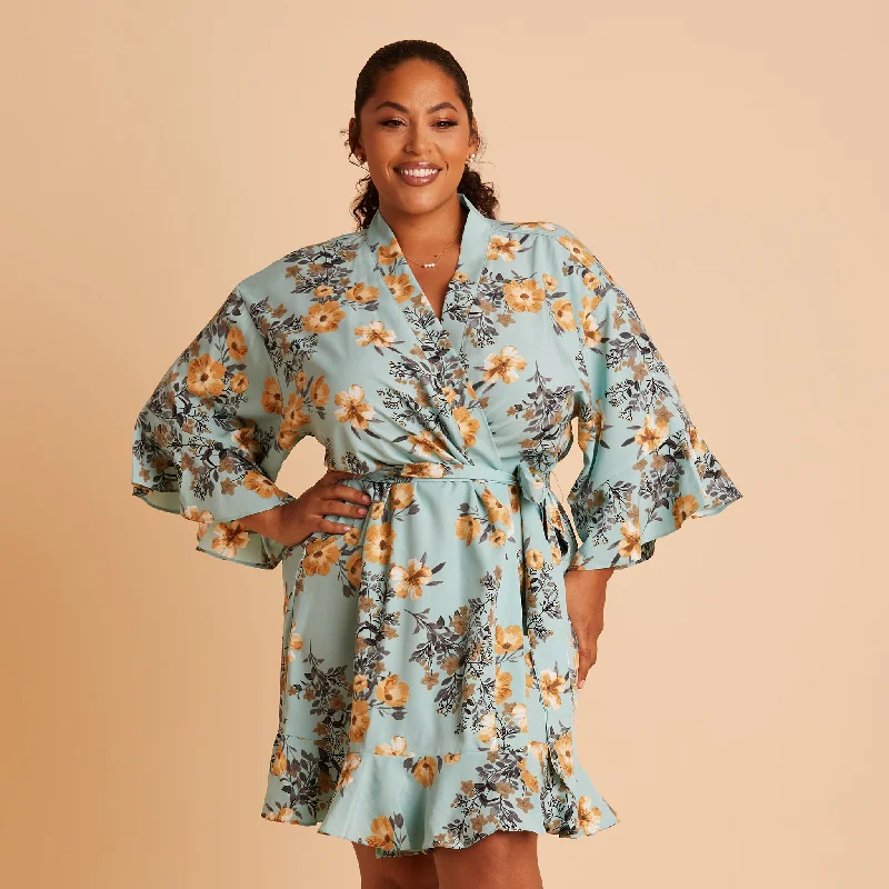 Kenny Floral Ruffle Robe - Teal Floral