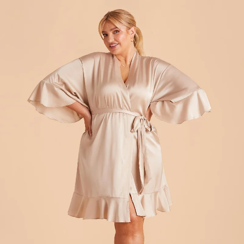 Kenny Ruffle Satin Robe - Champagne