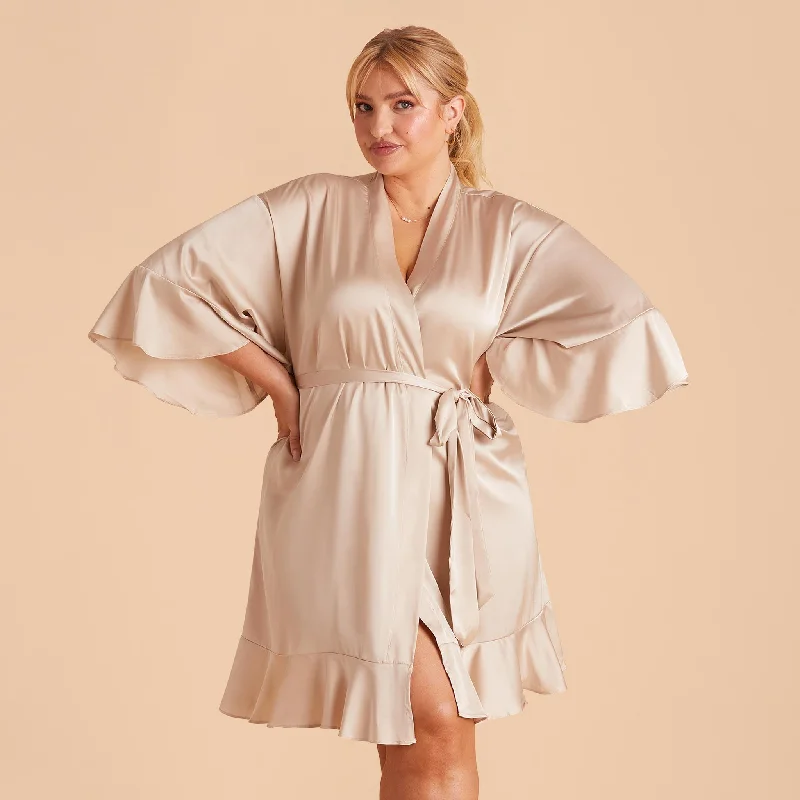 Kenny Ruffle Satin Robe - Champagne