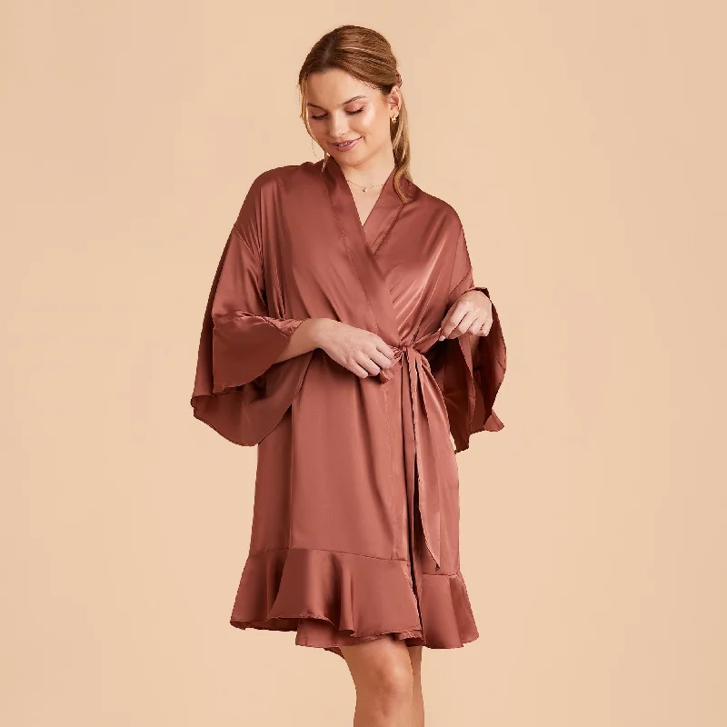 Kenny Ruffle Satin Robe - Desert Rose