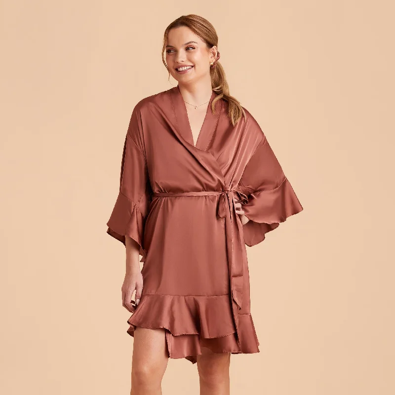 Kenny Ruffle Satin Robe - Desert Rose