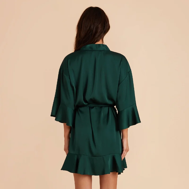 Kenny Ruffle Satin Robe - Emerald