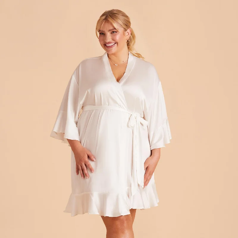 Kenny Ruffle Satin Robe - Ivory