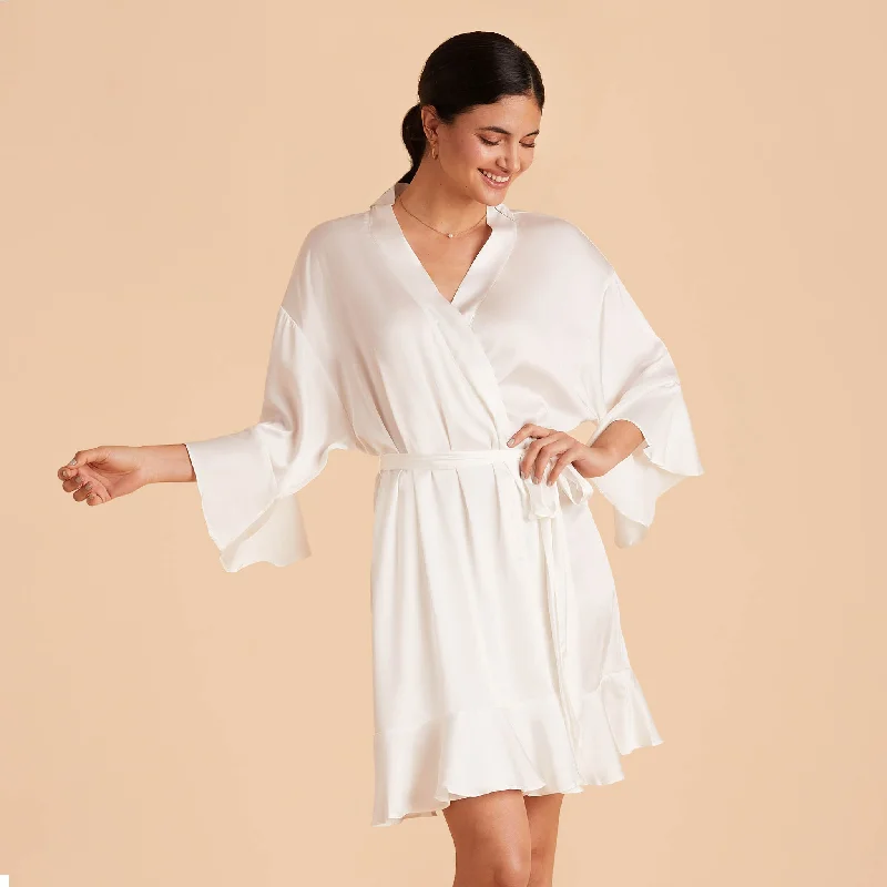 Kenny Ruffle Satin Robe - Ivory