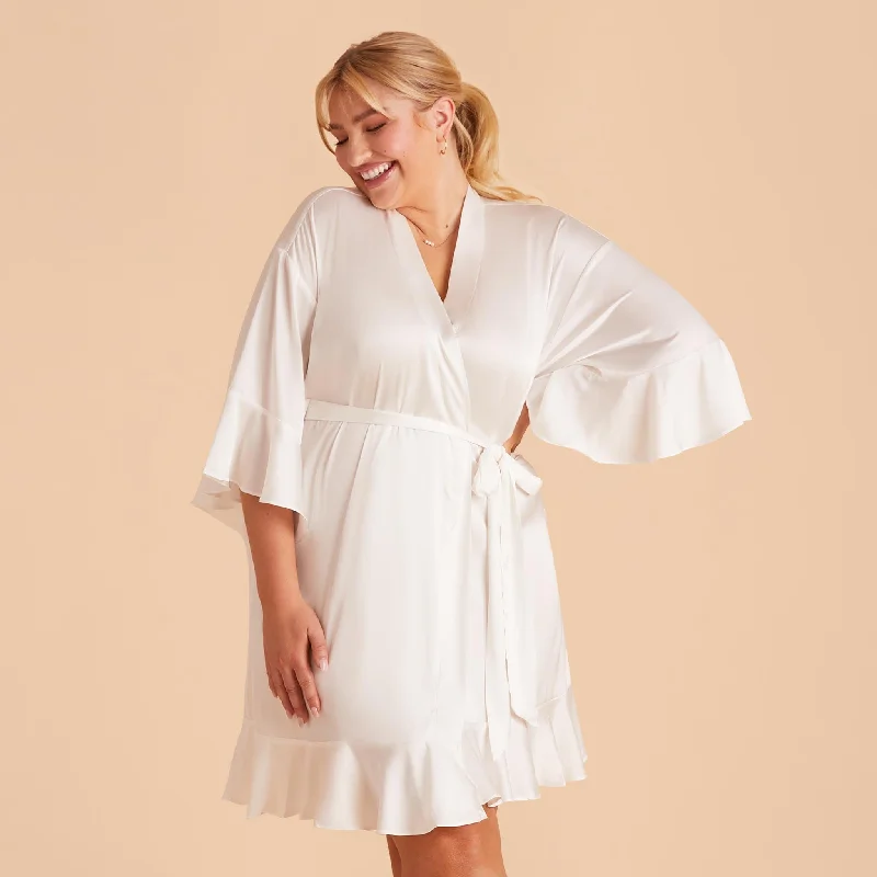 Kenny Ruffle Satin Robe - Ivory