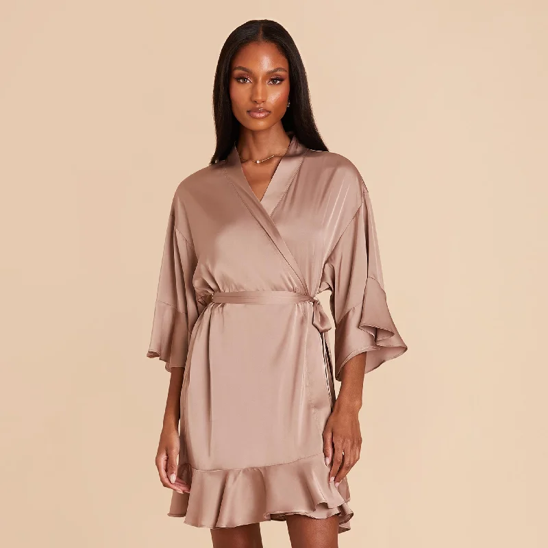 Kenny Ruffle Satin Robe - Mocha