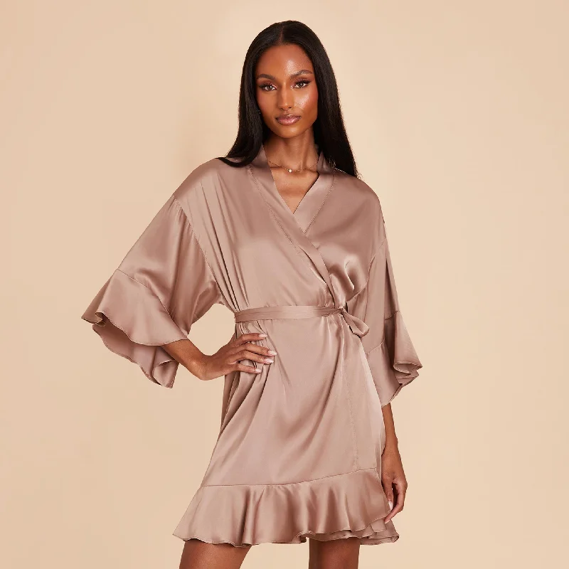 Kenny Ruffle Satin Robe - Mocha