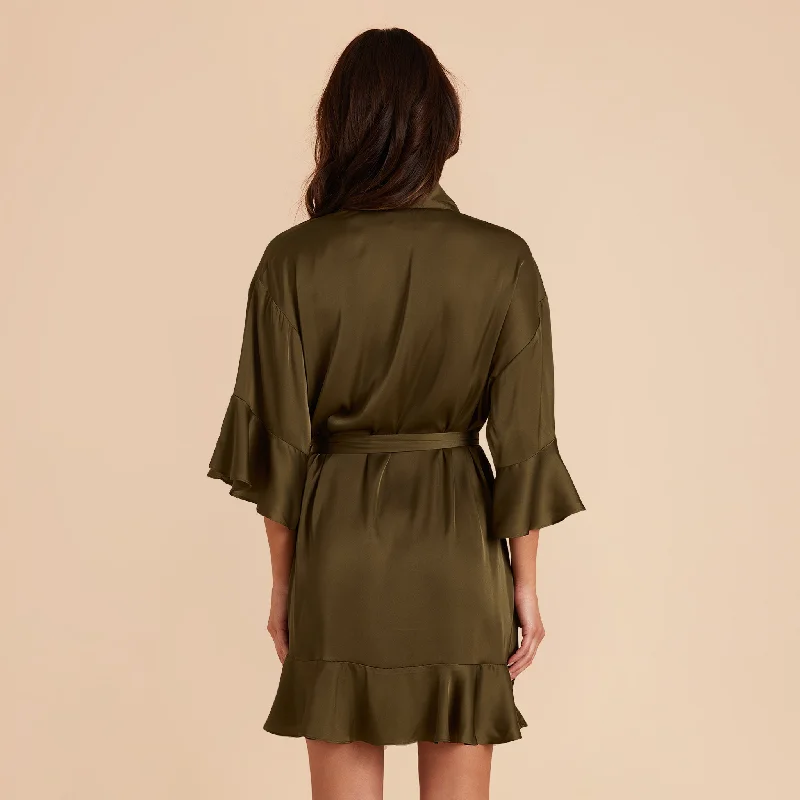 Kenny Ruffle Satin Robe - Olive