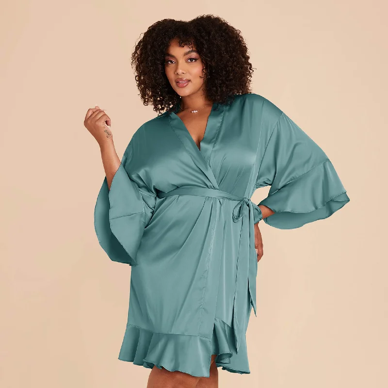 Kenny Ruffle Satin Robe - Sea Glass