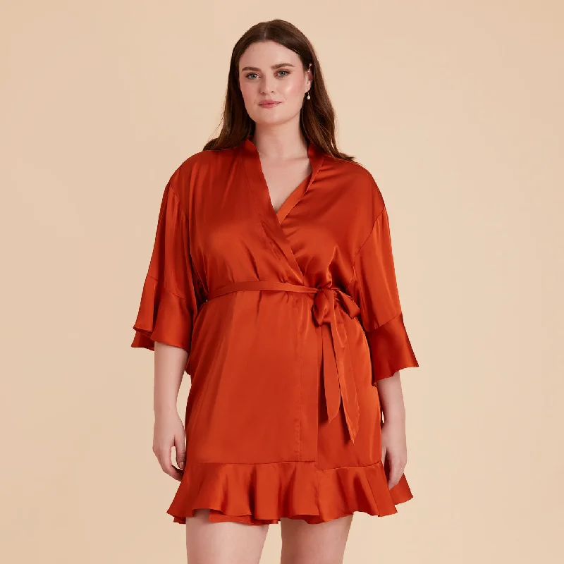 Kenny Ruffle Satin Robe - Terracotta