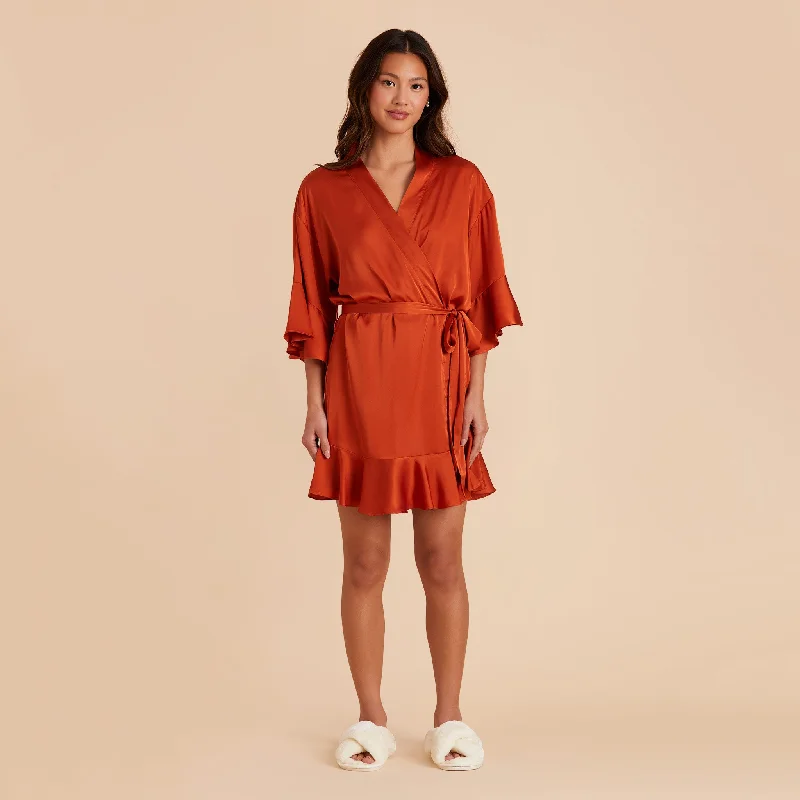 Kenny Ruffle Satin Robe - Terracotta