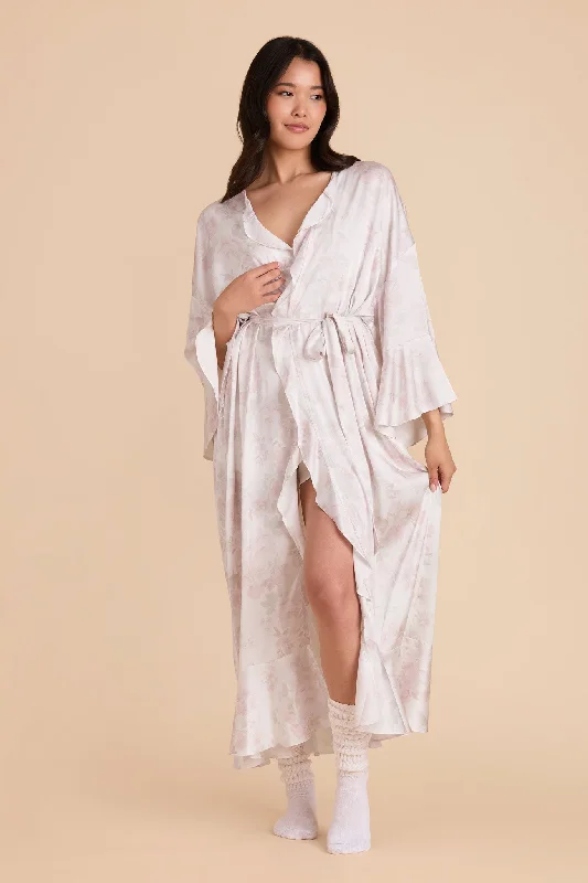 Minnie Ruffle Robe - Dusty Apricot Peonies