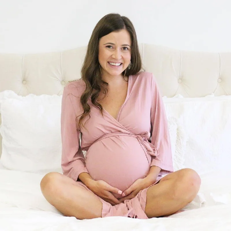 Solid Mauve Bamboo Knit Maternity Robe