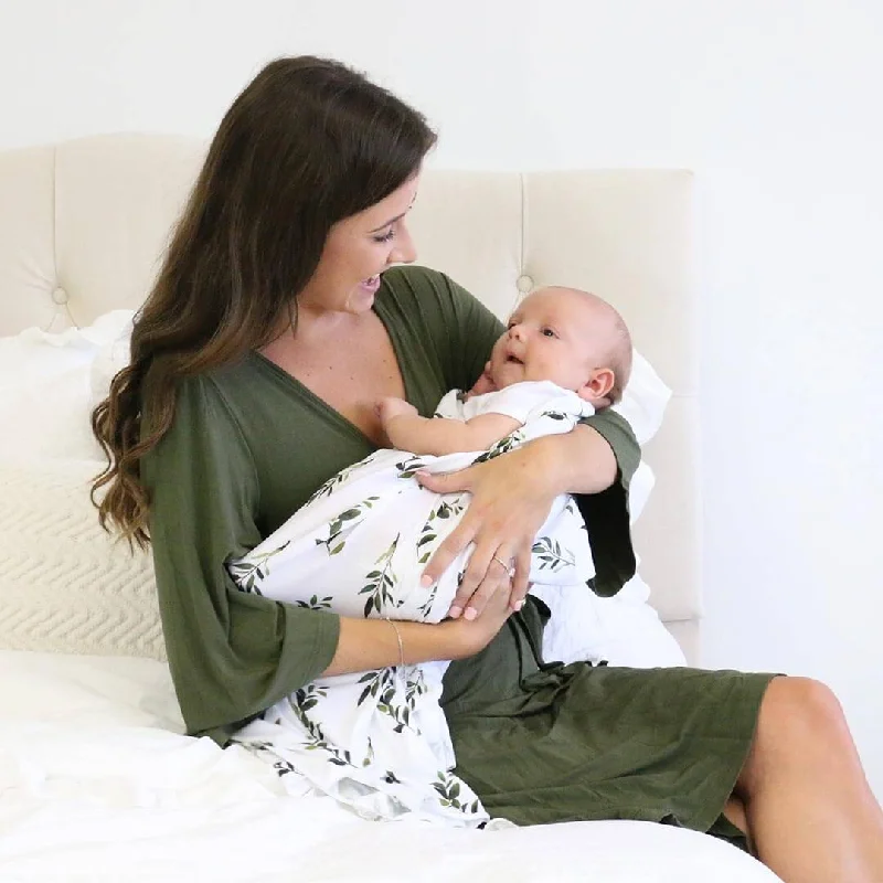 Solid Olive Bamboo Knit Maternity Robe