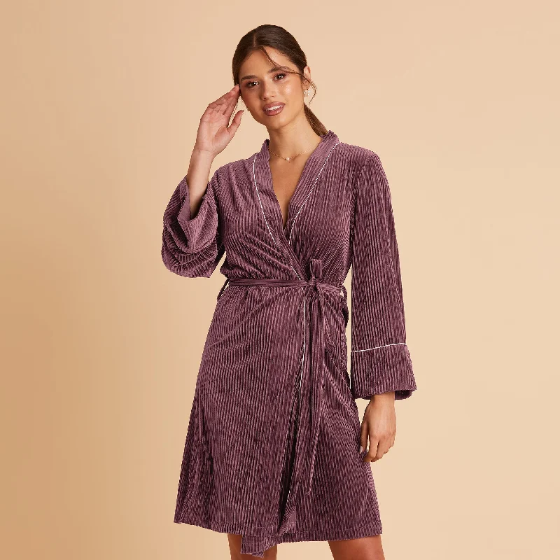 Velvet Ribbed Robe - Dark Rose