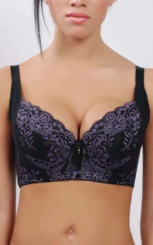 Bra For Women - Elegant Floral Lace Padded Cotton Cup #11129